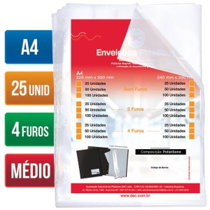 Saco Plástico 4 Furos A4 com 25 Envelopes Médios 5078 DAC