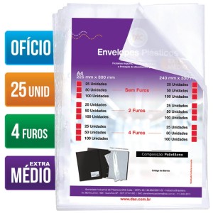 Saco Plástico 4 Furos com 25 Envelopes Extra Médios 5178 DAC