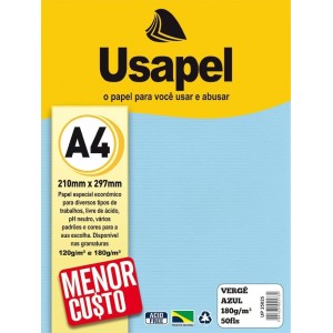 Papel Vergê Azul A4 180g 50fls Usapel
