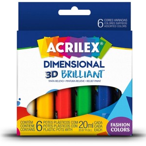 Tinta Dimensional Brilliant 3D - 6 Cores Acrilex