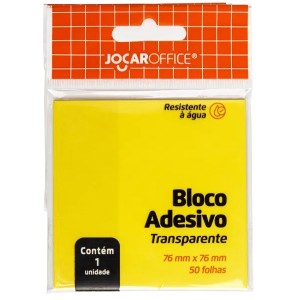 Bloco Adesivo Transparente 76mm x 76mm - Amarelo 50 Folhas Jocar Office