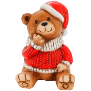 Urso Natalino Sentado Cerâmica Grande 13x11x16,5cm 24986 Magizi