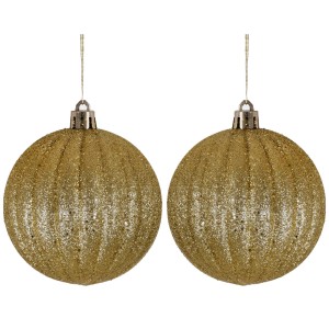 Bola de Natal 10cm Dourada com Glitter c/2 Grillo