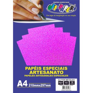 Papel Glitter Metálico A4 Pink 250g 10fls Off Paper