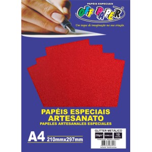 Papel Glitter Metálico A4 Vermelho 250g 10fls Off Paper