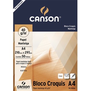 Bloco de Desenho A4 Croquis Manteiga 41g 50fls Canson