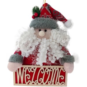 Placa Natalina Papai Noel Tricot Welcome 22x53cm 23725 Magizi