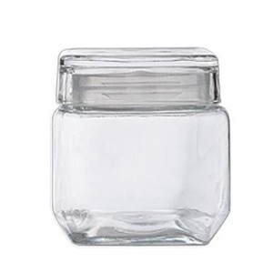 Pote de Vidro Quadrado 880ml - Style com Tampa de Vidro Le Bianco