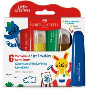 Canetinha Hidrográfica 6 Cores Extrajumbo Little Creatives Faber Castell