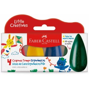Giz de Cera 4 Cores Pião Ergonômico Apagável Little Creatives Faber Castell