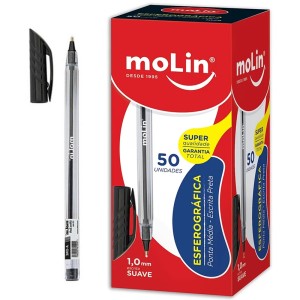 Caneta Esferográfica 1.0mm A-One Preta c/50 Molin