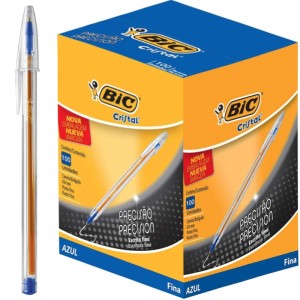 Caneta Esferográfica 0.8mm Cristal Precisão Fina Azul c/100 Bic