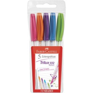 Caneta Esferográfica 1.0mm Trilux 032 c/5 Cores Faber Castell
