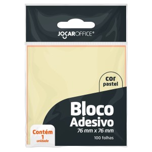 Bloco Adesivo 76mm x 76mm - Amarelo Pastel 100 Folhas Jocar Office
