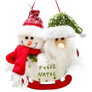 Placa Natalina Trenó Boneco de Neve / Papai Noel Funny 25cm 25489 Magizi