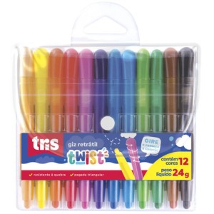 Giz de Cera 12 Cores Retrátil Twist Tris