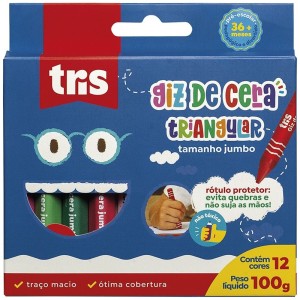 Giz de Cera 12 Cores Triangular Jumbo Tris