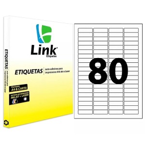 Etiqueta Adesiva Branca Carta - 44,45mm x 12,7mm (80 Etiquetas) 100 Folhas 8020 Link