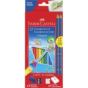 Lápis de Cor 12 Cores Kit com Borracha e Apontador Faber Castell
