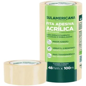Fita Adesiva Transparente 48mm x 100m c/4 Sulamericana