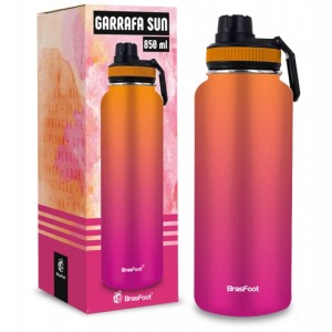 Garrafa Térmica Sun 850ml - Degradê Rosa e Laranja Brasfoot