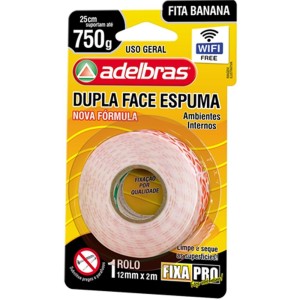 Fita Dupla Face Espuma 750g - 12mm x 2m Adelbras