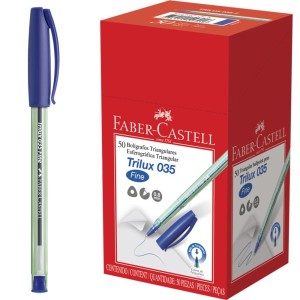 Caneta Esferográfica 0.8mm Trilux Fine 035 Azul c/50 Faber Castell