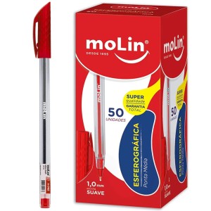 Caneta Esferográfica 1.0mm A-One Vermelha c/50 Molin