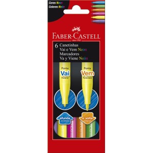 Canetinha Hidrográfica 6 Cores Vai e Vem Neon Faber Castell